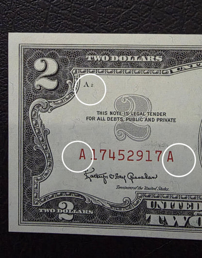2 Two Dollars 1963 Red Seal United States of America USA Gem Uncirculated UNC (AAA block - Rare)