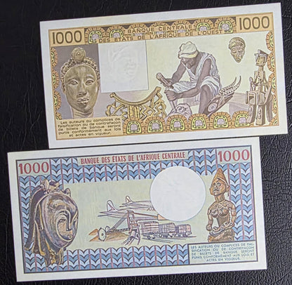 Set of 1000 Francs French Africa West and Equatorial Uncirculated (Two notes)