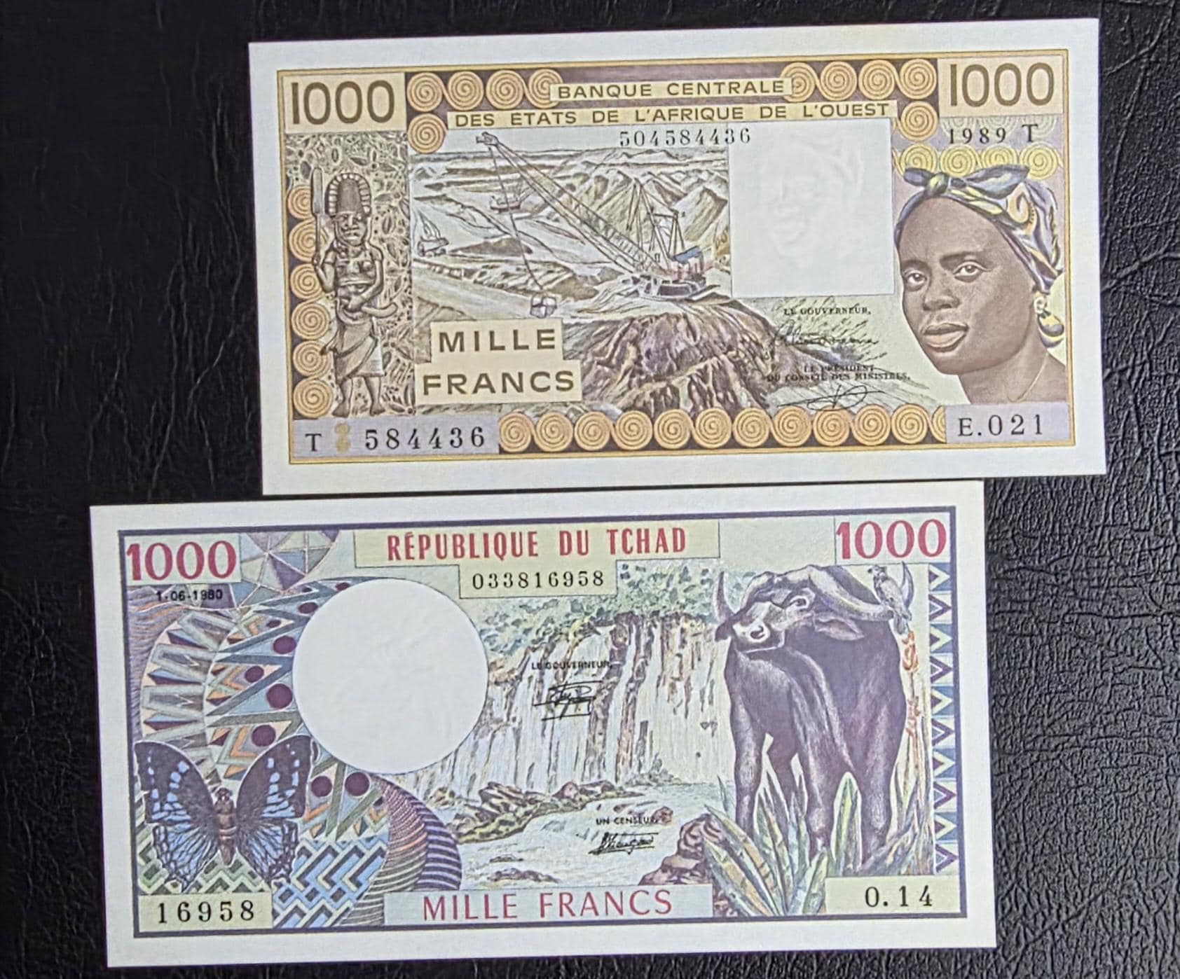 Set of 1000 Francs French Africa West and Equatorial Uncirculated (Two notes)