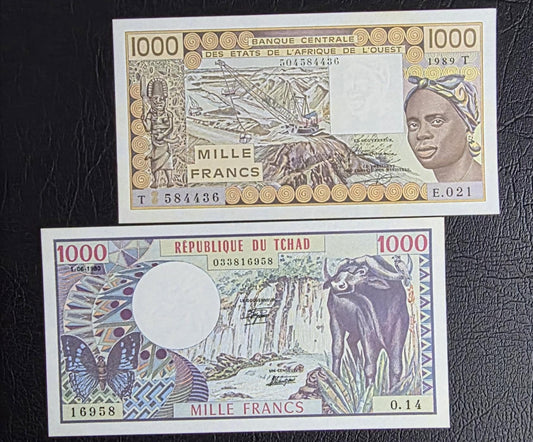 Set of 1000 Francs French Africa West and Equatorial Uncirculated (Two notes)
