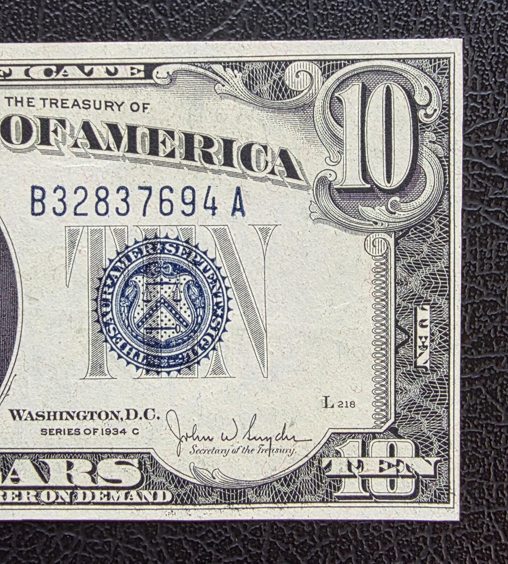 Ten 10 Dollars 1934 Silver certificate United States USA GEM Uncirculated UNC
