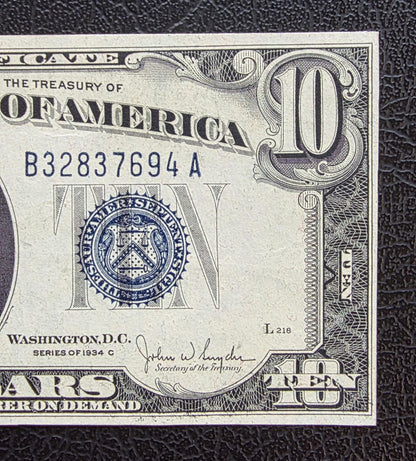 Ten 10 Dollars 1934 Silver certificate United States USA GEM Uncirculated UNC