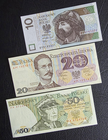 Set of 10, 20, 50, 100 and 10000 Zlotych 1976- 2016 Poland Uncirculated UNC (five notes)