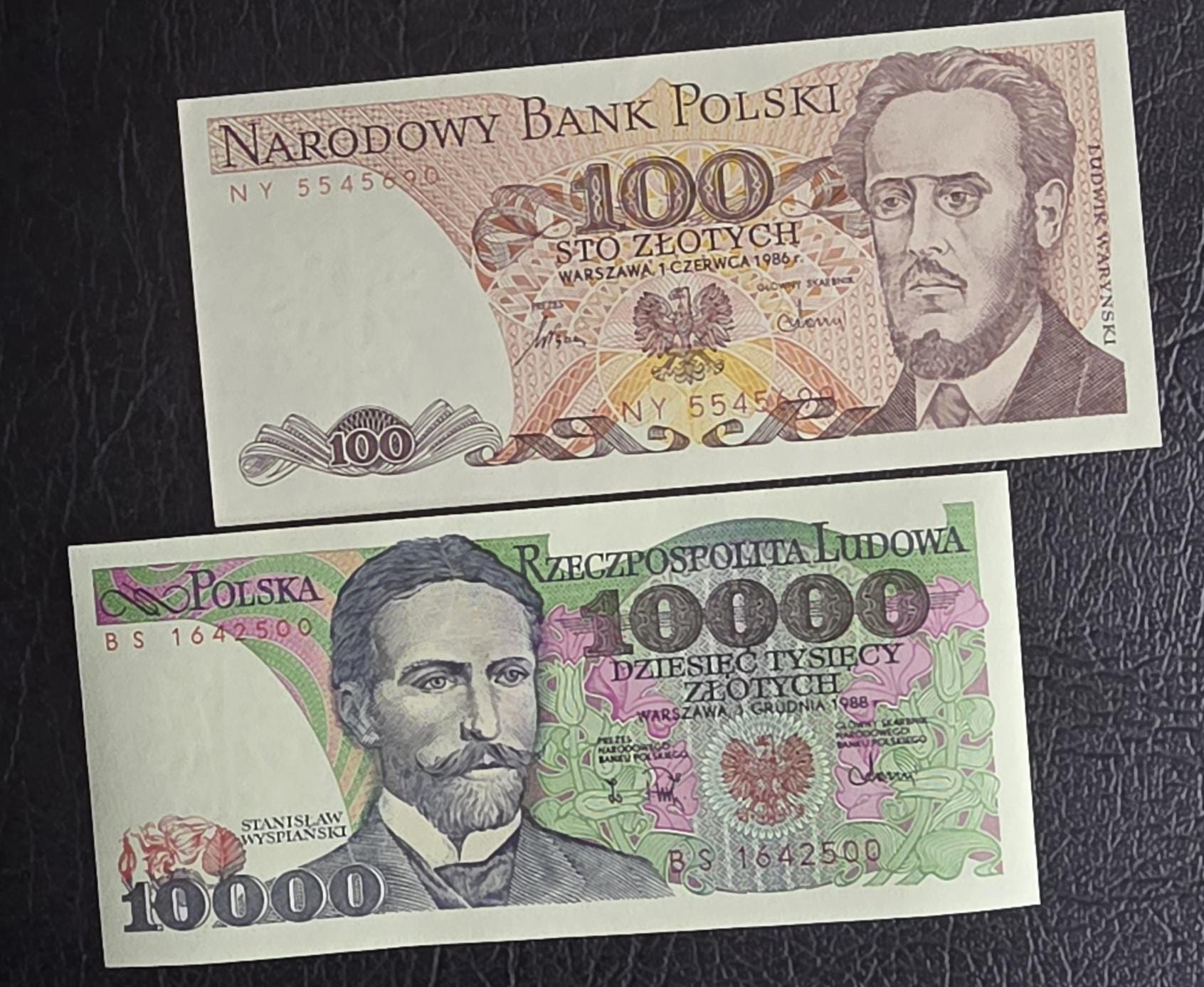 Set of 10, 20, 50, 100 and 10000 Zlotych 1976- 2016 Poland Uncirculated UNC (five notes)