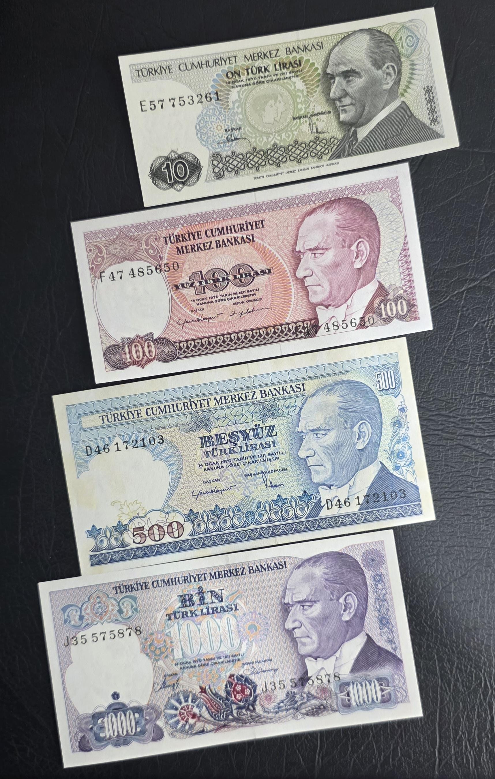 Set of 10 to 1,000,000 Lira Turkey Türkiye Uncirculated UNC (12 banknotes)- see the description