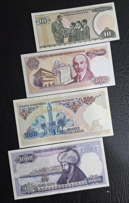 Set of 10 to 1,000,000 Lira Turkey Türkiye Uncirculated UNC (12 banknotes)- see the description
