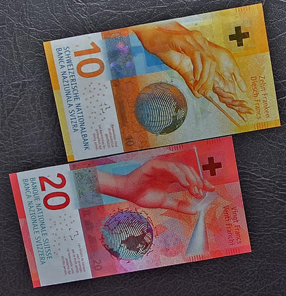 Full set 10, 20, 50, and 100 Francs CHF Switzerland Swiss Uncirculated UNC (four notes)- see the description