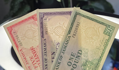 Set of 5, 10 and One (Shillings/ Pound) 1960s Pineapple Jamaica About Uncirculated AUNC Rare (Three notes)