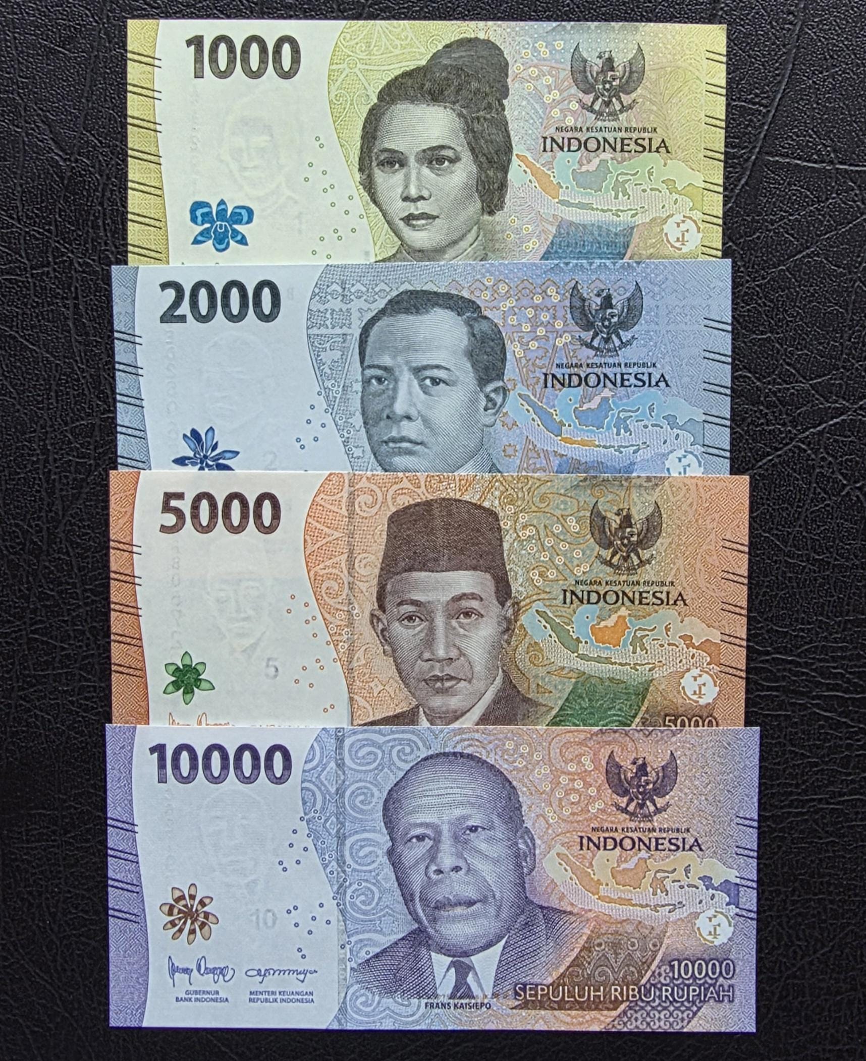 Set of 1000, 2000, 5000 and 10000 Rupiah 2022 New Design Indonesia Gem Uncirculated UNC (4 notes)