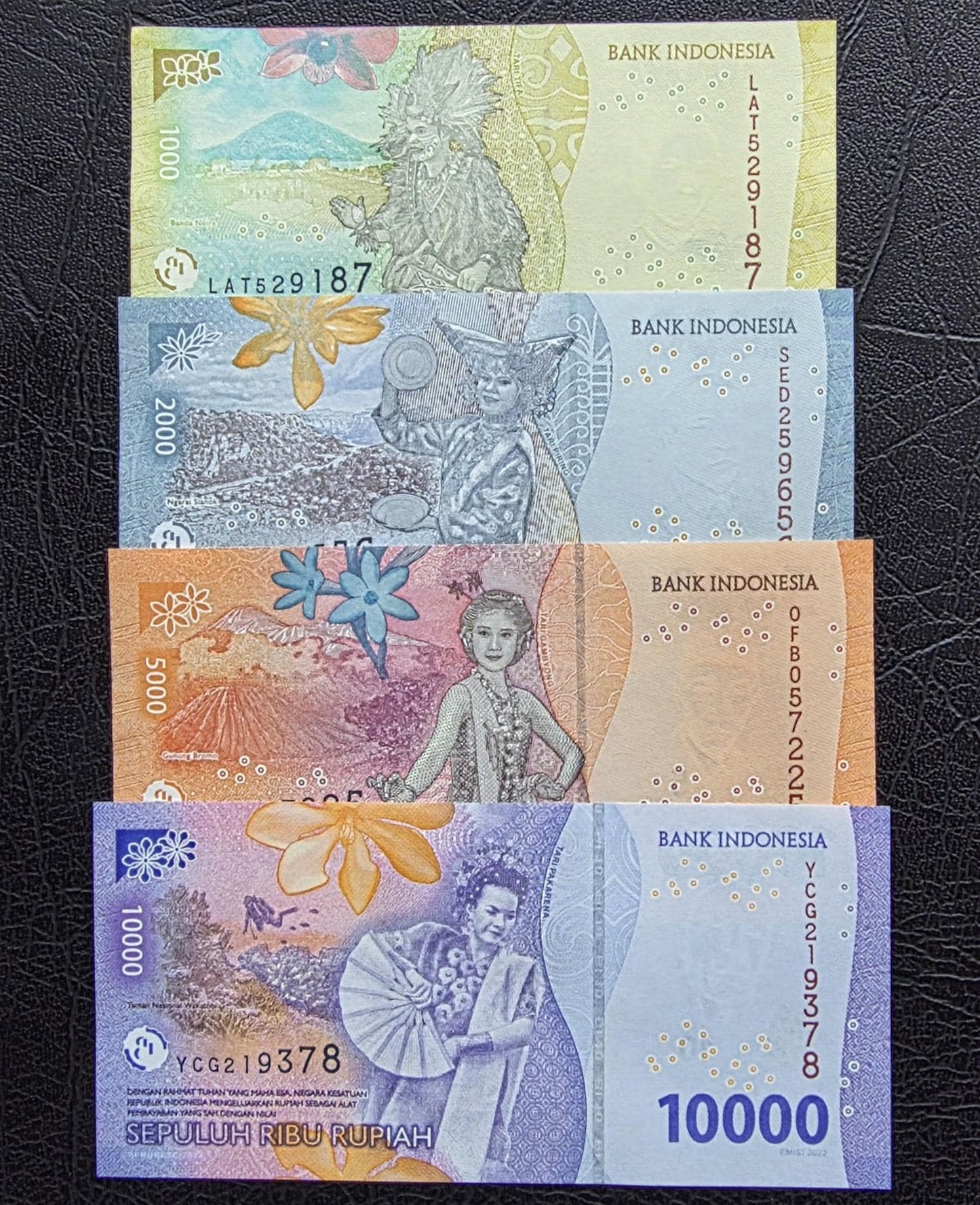 Set of 1000, 2000, 5000 and 10000 Rupiah 2022 New Design Indonesia Gem Uncirculated UNC (4 notes)