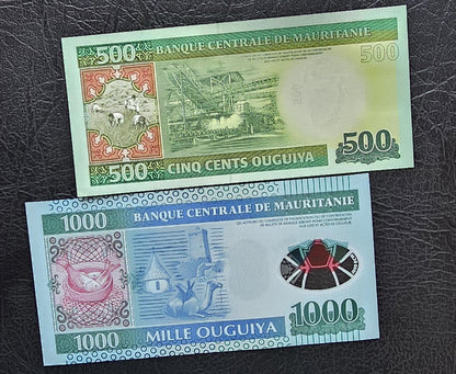 Set of 100, 200, 500 and 100O Uguiya 2022 Mauritania New Design Gem Uncirculated UNC (4 notes)