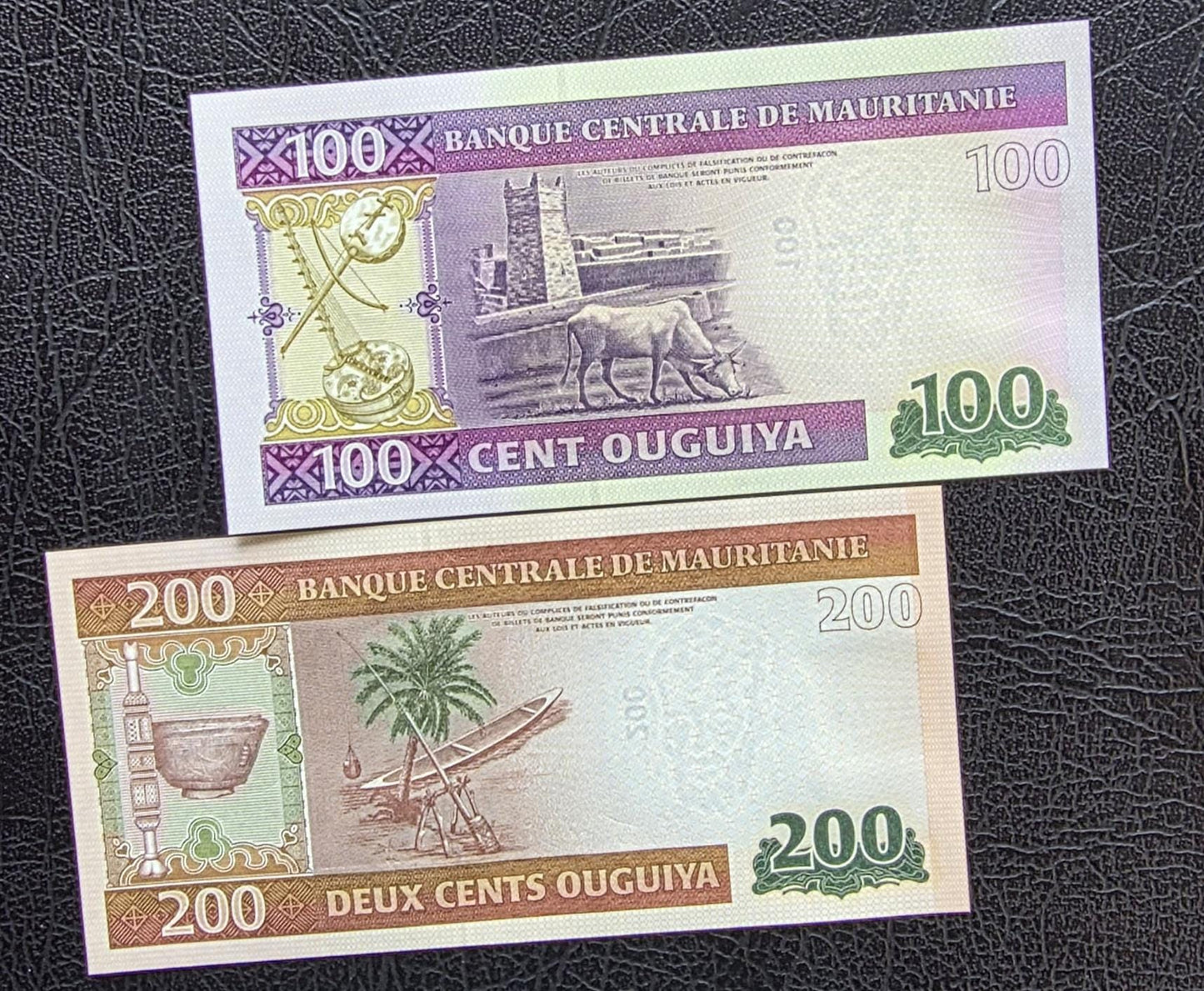 Set of 100, 200, 500 and 100O Uguiya 2022 Mauritania New Design Gem Uncirculated UNC (4 notes)
