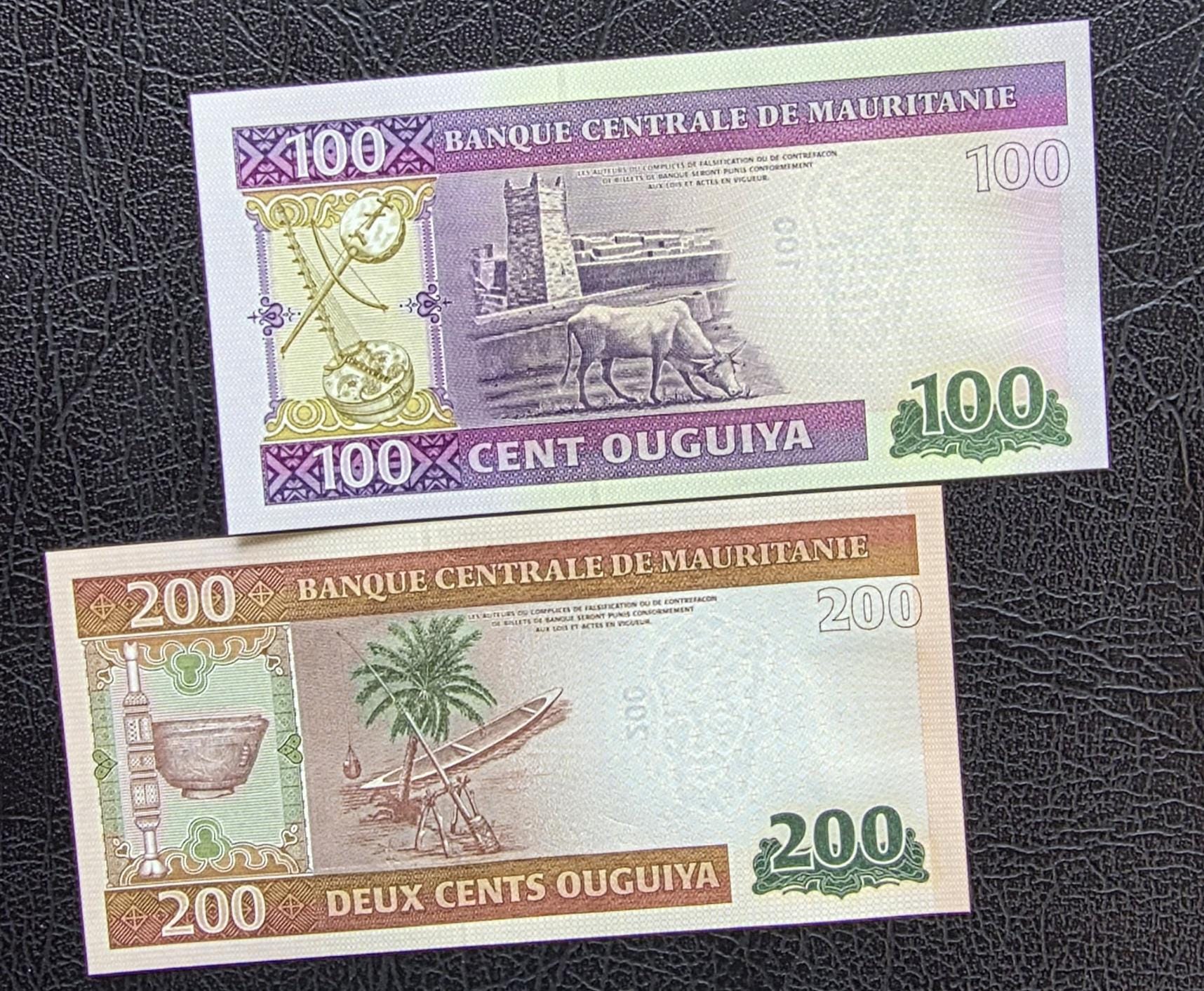 Set of 100, 200, 500 and 100O Uguiya 2022 Mauritania New Design Gem Uncirculated UNC (4 notes)