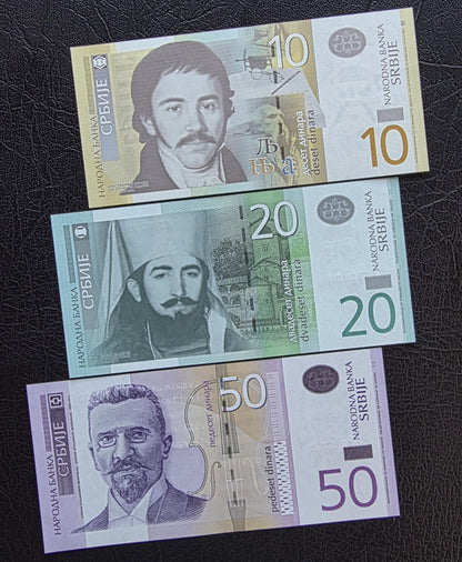 Set of 10, 20 and 50 Dinara 2013- 2014 Serbia Gem Uncirculated UNC (3 banknotes)