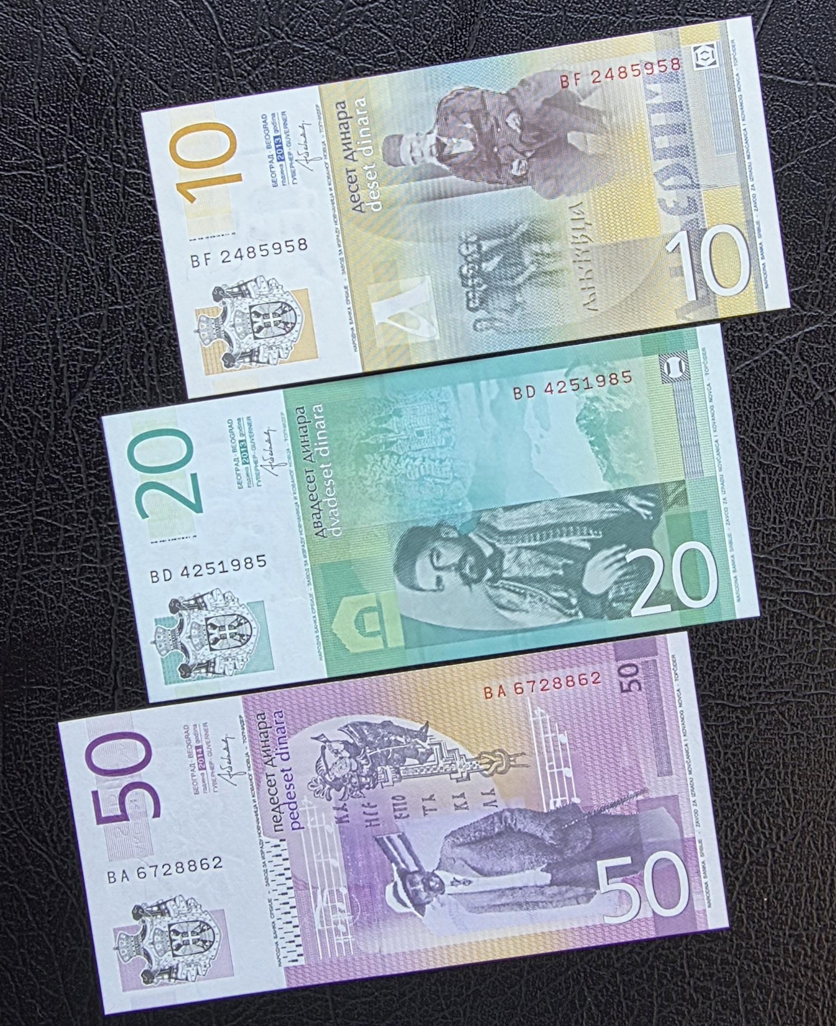 Set of 10, 20 and 50 Dinara 2013- 2014 Serbia Gem Uncirculated UNC (3 banknotes)