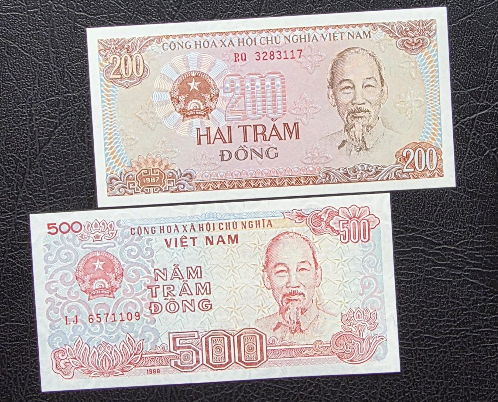 Set of 200, 500, 1000 and 2000 Dong 1980s Vietnam Uncirculated UNC (4 notes)