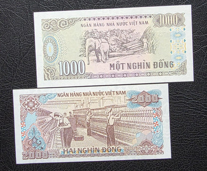 Set of 200, 500, 1000 and 2000 Dong 1980s Vietnam Uncirculated UNC (4 notes)