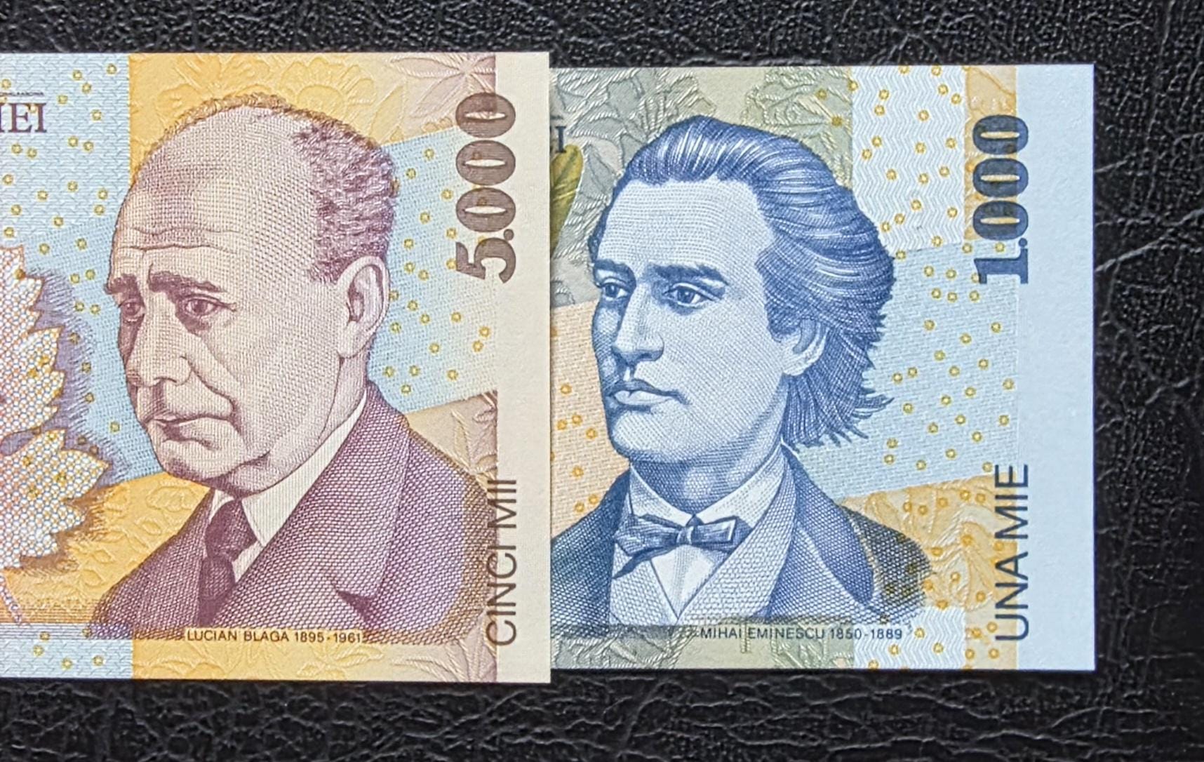 Set of 1000 and 5000 Lei Romania 1998 notes Gem Uncirculated UNC (2 banknotes)