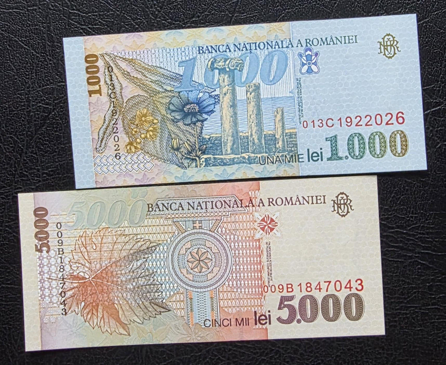 Set of 1000 and 5000 Lei Romania 1998 notes Gem Uncirculated UNC (2 banknotes)