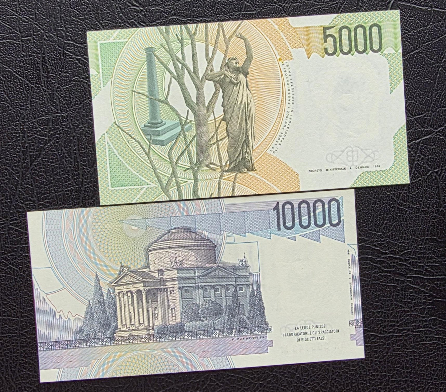 Set of 500, 1000 (×2), 2000, 5000 and 10000 1970s- 1990s Lire Italy Italia Gem Uncirculated UNC ( 6 notes)