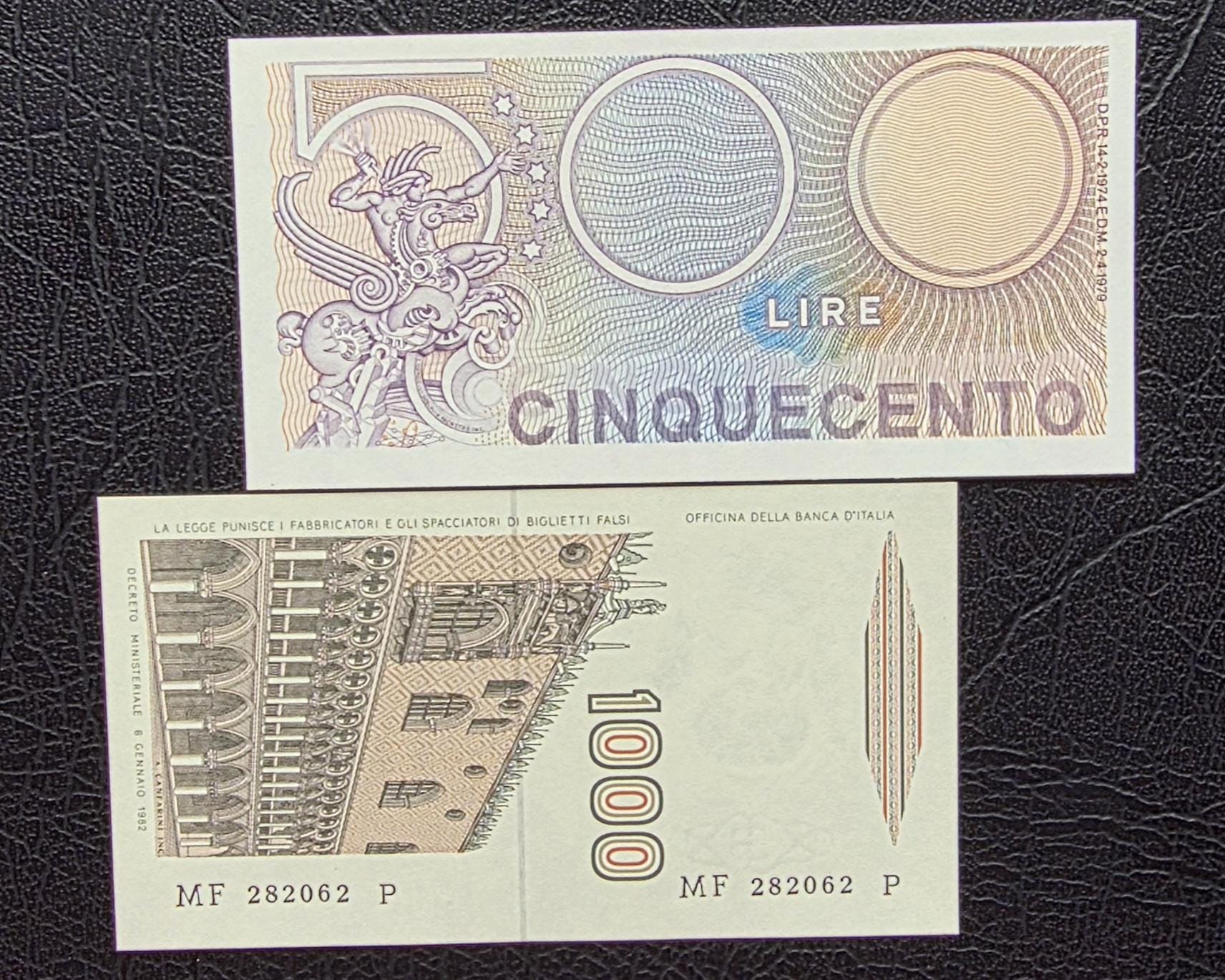 Set of 500, 1000 (×2), 2000, 5000 and 10000 1970s- 1990s Lire Italy Italia Gem Uncirculated UNC ( 6 notes)