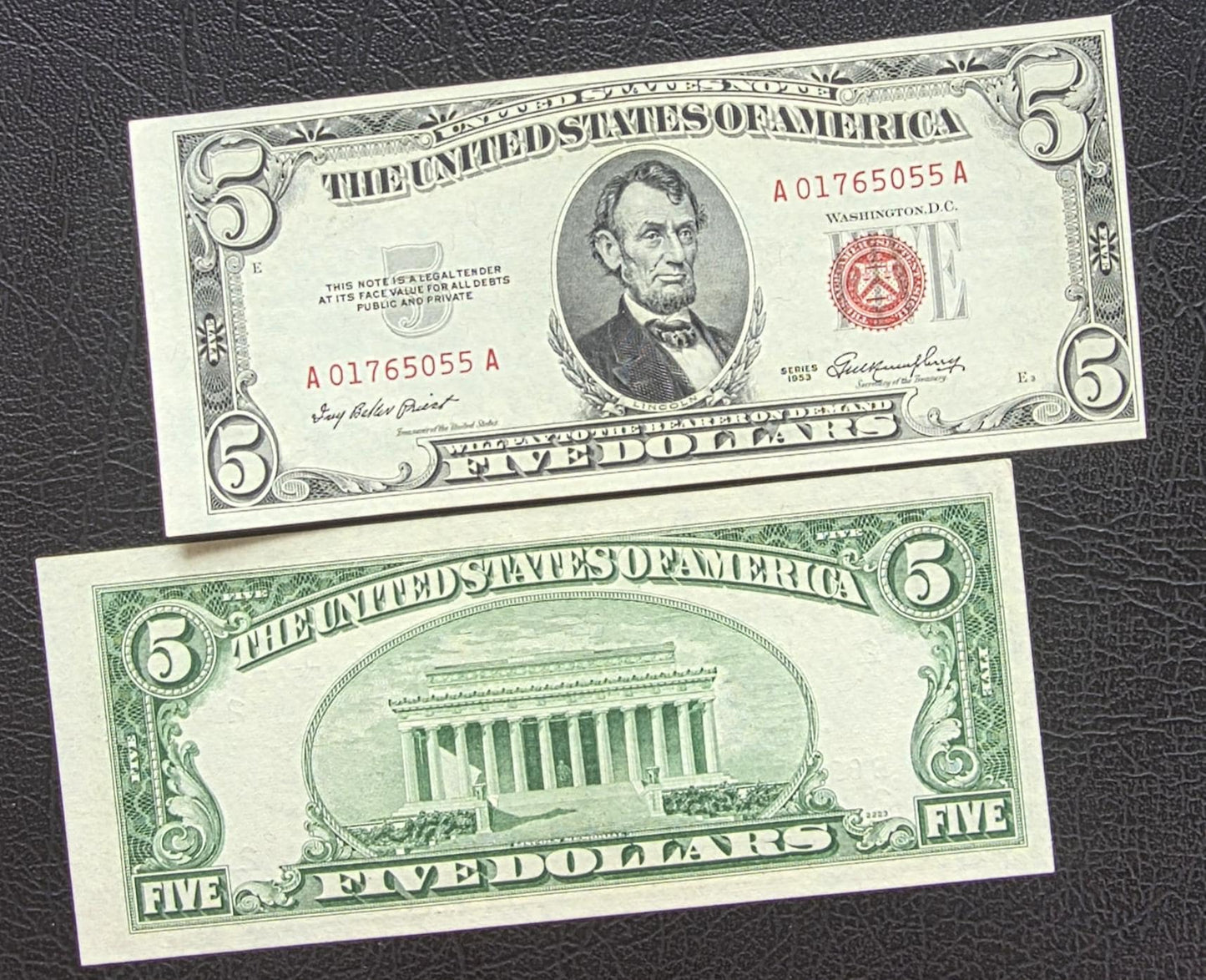 Five 5 Dollars 1953 Red Seal A Block United States USA GEM Uncirculated UNC