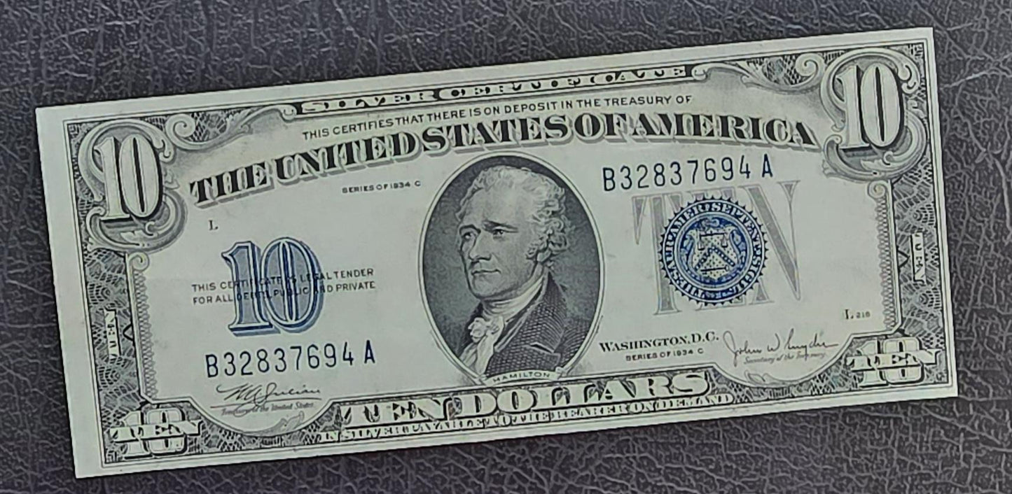 Ten 10 Dollars 1934 Silver certificate United States USA GEM Uncirculated UNC
