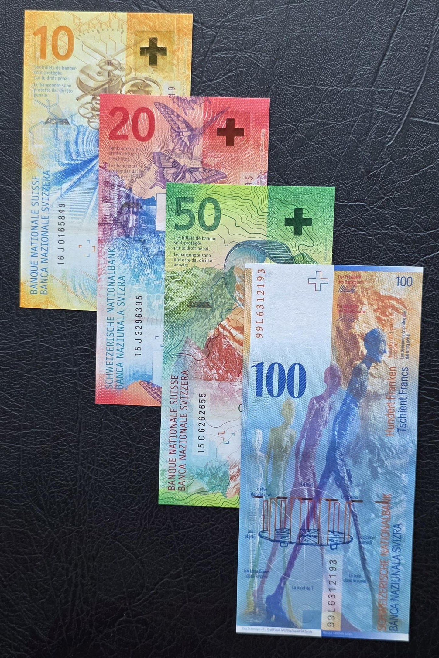 Full set 10, 20, 50, and 100 Francs CHF Switzerland Swiss Uncirculated UNC (four notes)- see the description