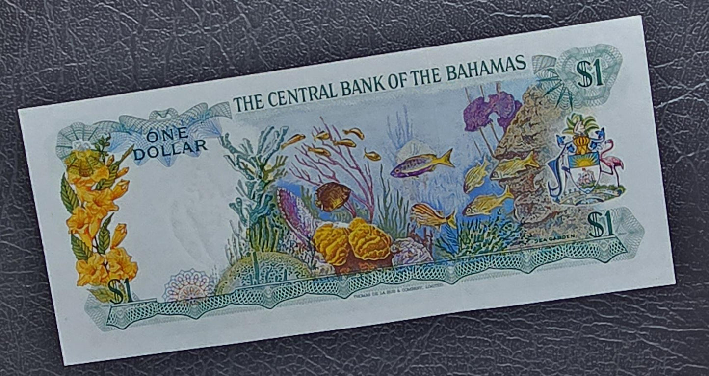 One 1 Dollar 1974 Bahamas British Colony Gem Uncirculated UNC