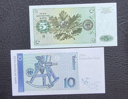 Set of 5 and 10 Deutsche Marks 1989 Germany Federal Republic Gem Uncirculated UNC (two notes)
