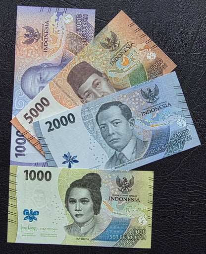 Set of 1000, 2000, 5000 and 10000 Rupiah 2022 New Design Indonesia Gem Uncirculated UNC (4 notes)