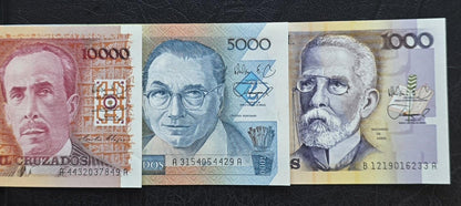 Set of 1000, 5000 and 10000 Cruzados 1989 Brazil Gem Uncirculated UNC (3 banknotes)