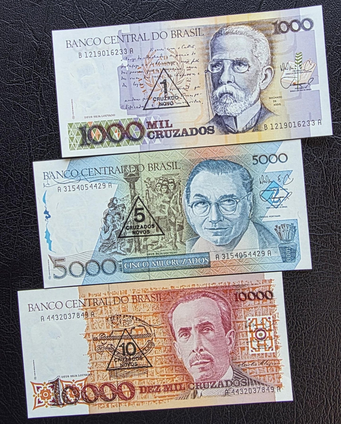 Set of 1000, 5000 and 10000 Cruzados 1989 Brazil Gem Uncirculated UNC (3 banknotes)