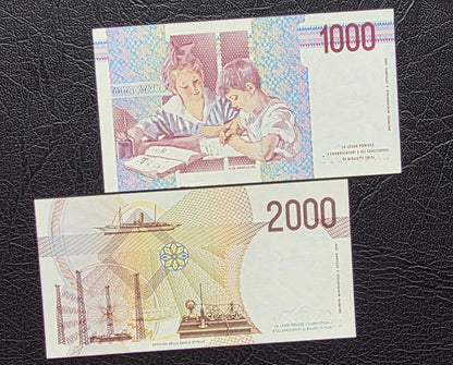 Set of 500, 1000 (×2), 2000, 5000 and 10000 1970s- 1990s Lire Italy Italia Gem Uncirculated UNC ( 6 notes)