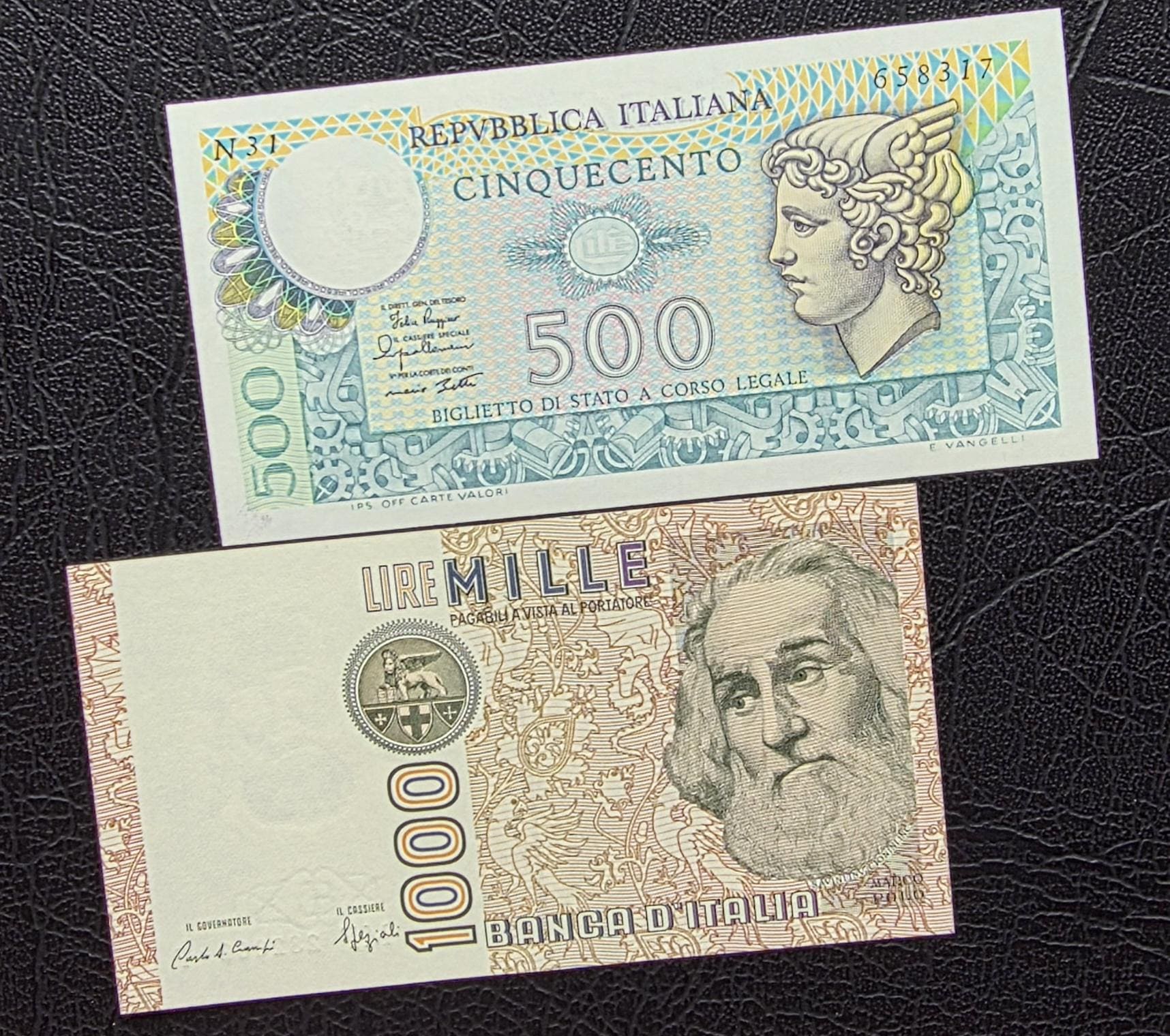 Set of 500, 1000 (×2), 2000, 5000 and 10000 1970s- 1990s Lire Italy Italia Gem Uncirculated UNC ( 6 notes)