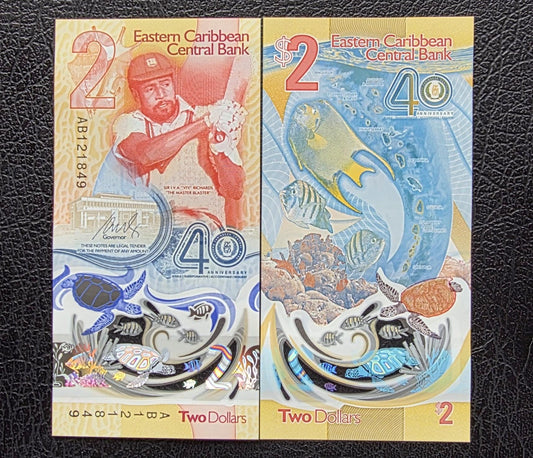 Two Dollars East Caribbean 2023- 2024 Commemorative Polymer notes Gem Uncirculated UNC