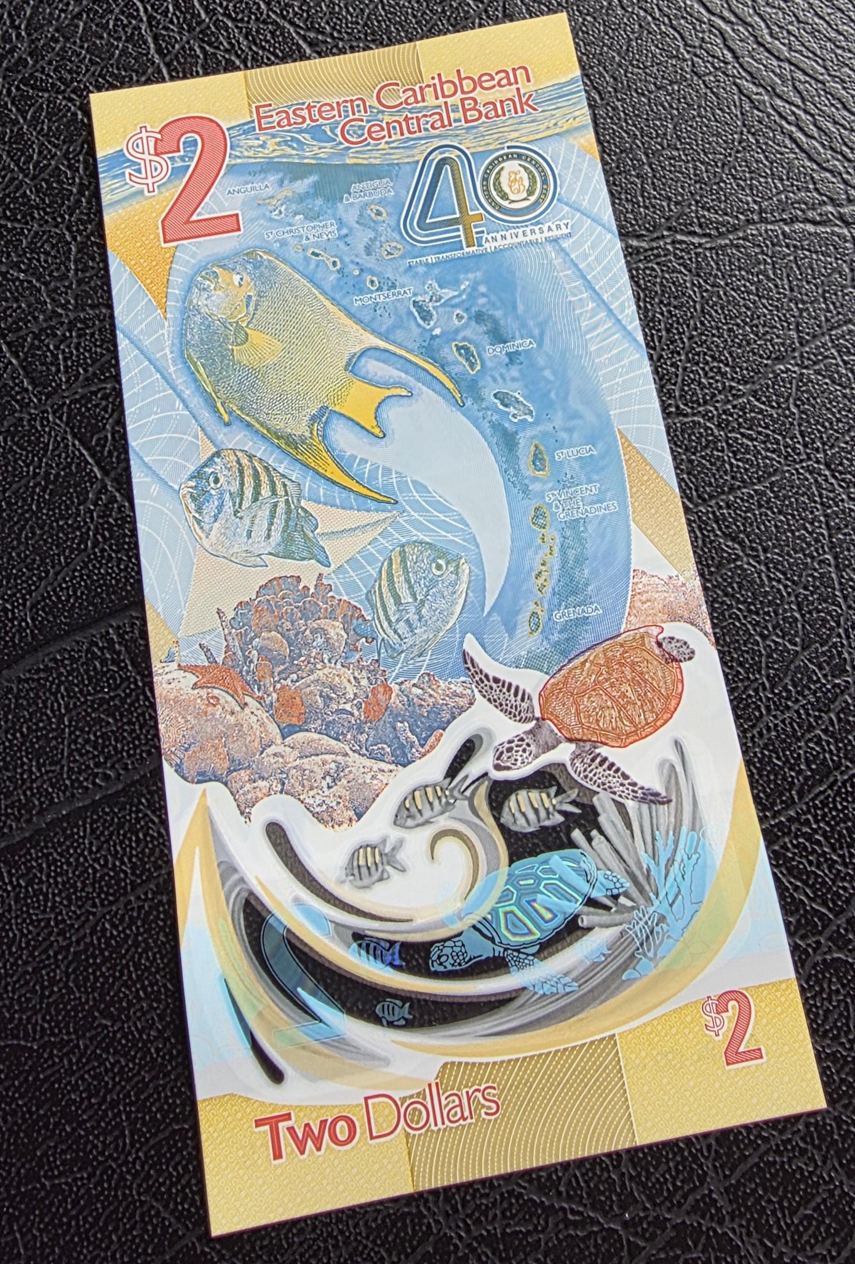 Two Dollars East Caribbean 2023- 2024 Commemorative Polymer notes Gem Uncirculated UNC
