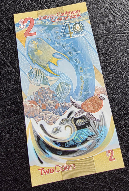 Two Dollars East Caribbean 2023- 2024 Commemorative Polymer notes Gem Uncirculated UNC