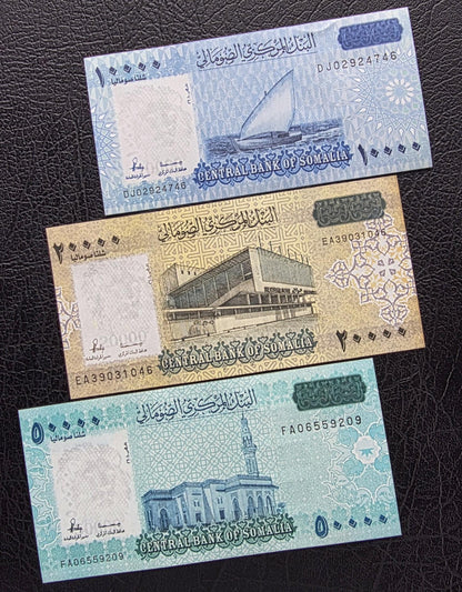 Set of 10000, 20000 and 50000 Shillings 2010- 2024 Somalia notes Gem Uncirculated UNC (3 banknotes)