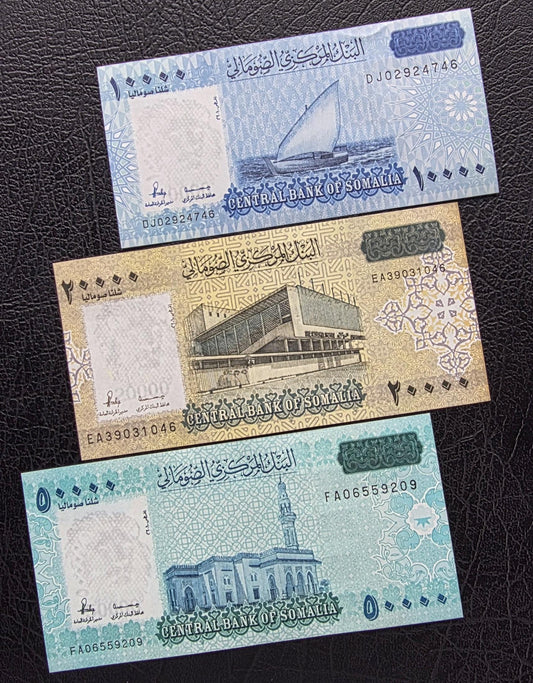 Set of 10000, 20000 and 50000 Shillings 2010- 2024 Somalia notes Gem Uncirculated UNC (3 banknotes)