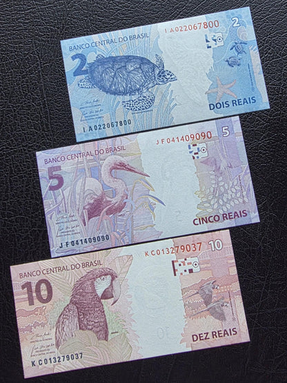 Set of 2, 5 and 10 Real (REAIS) 2010 Brazil notes Gem Uncirculated UNC (3 banknotes)
