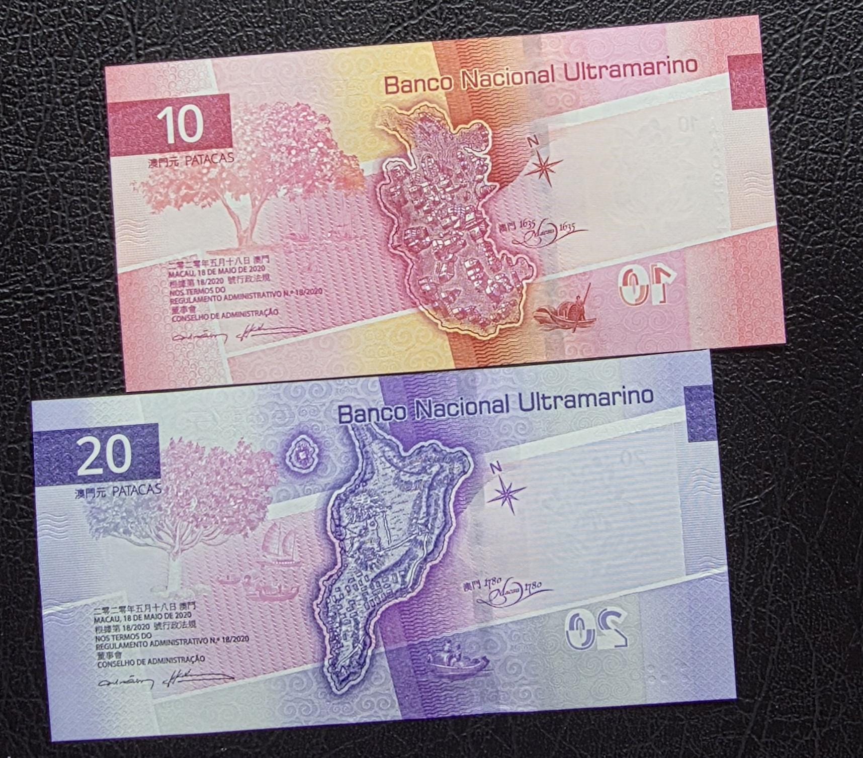 Set of 10 and 20 Patacas 2020 Macau notes Uncirculated UNC (two notes)