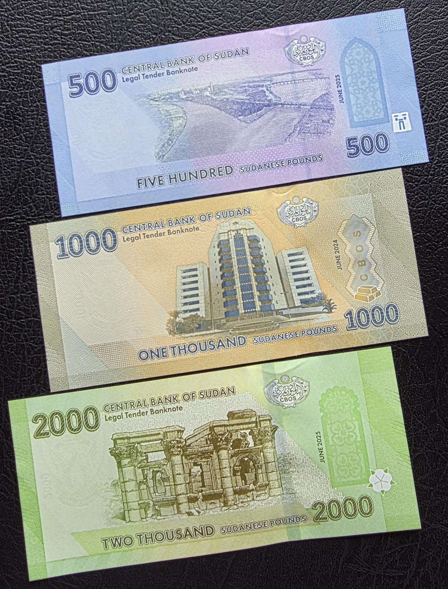 Set of 500, 1000 and 2000 Pounds 2024- 2025 Sudan notes Uncirculated UNC (three notes)
