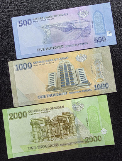 Set of 500, 1000 and 2000 Pounds 2024- 2025 Sudan notes Uncirculated UNC (three notes)