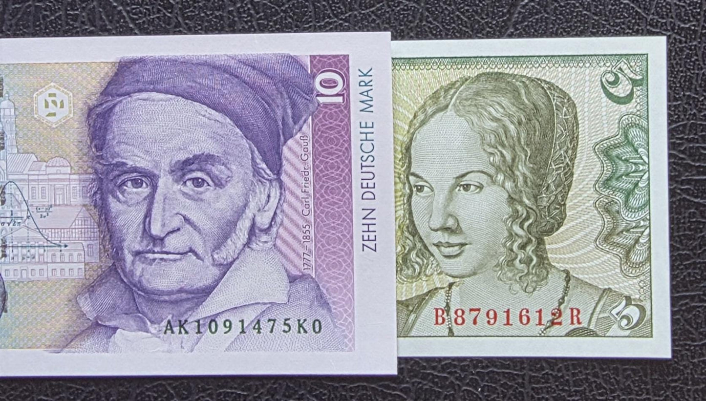 Set of 5 and 10 Deutsche Marks 1989 Germany Federal Republic Gem Uncirculated UNC (two notes)