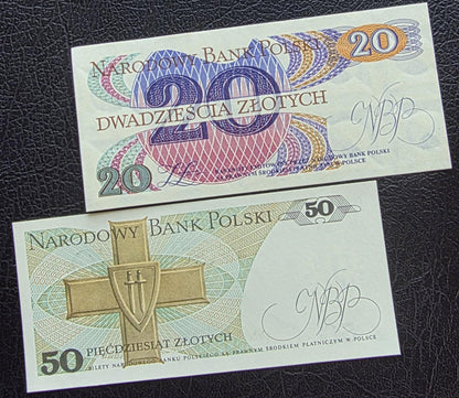 Set of 20, 50, 100 and 200 Zlotych 1982- 1988 Poland notes Gem Uncirculated UNC (four notes)