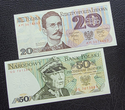 Set of 20, 50, 100 and 200 Zlotych 1982- 1988 Poland notes Gem Uncirculated UNC (four notes)
