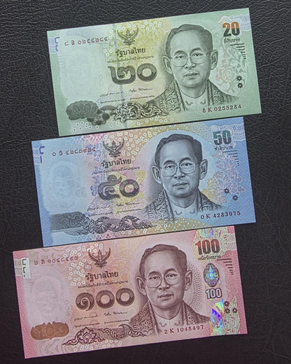 Set of 20, 50, and 100 Baht 2017 Commemorative Thailand Uncirculated UNC (three notes)