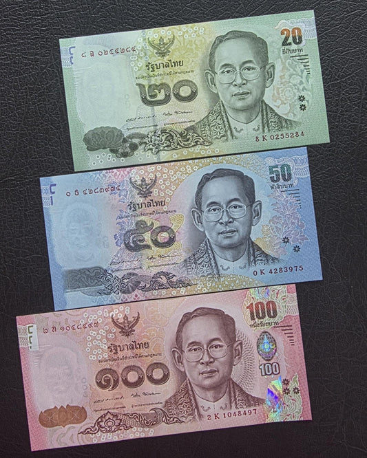 Set of 20, 50, and 100 Baht 2017 Commemorative Thailand Uncirculated UNC (three notes)