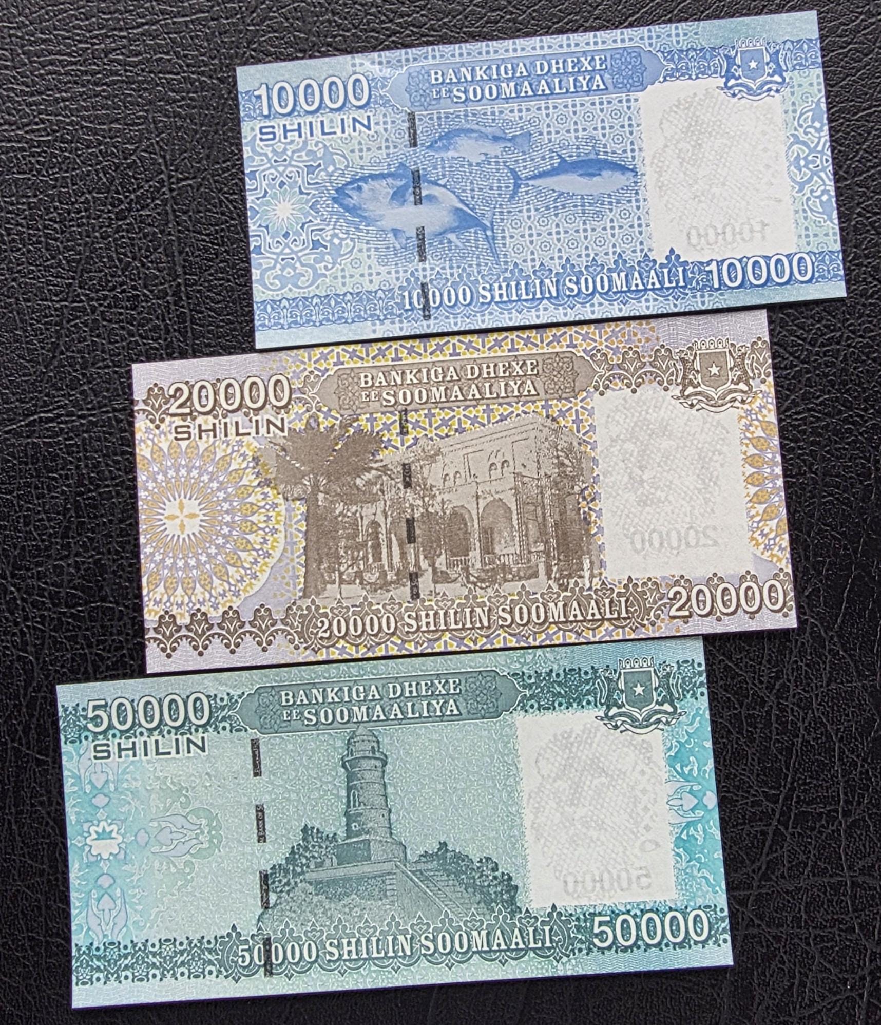 Set of 10000, 20000 and 50000 Shillings 2010- 2024 Somalia notes Gem Uncirculated UNC (3 banknotes)